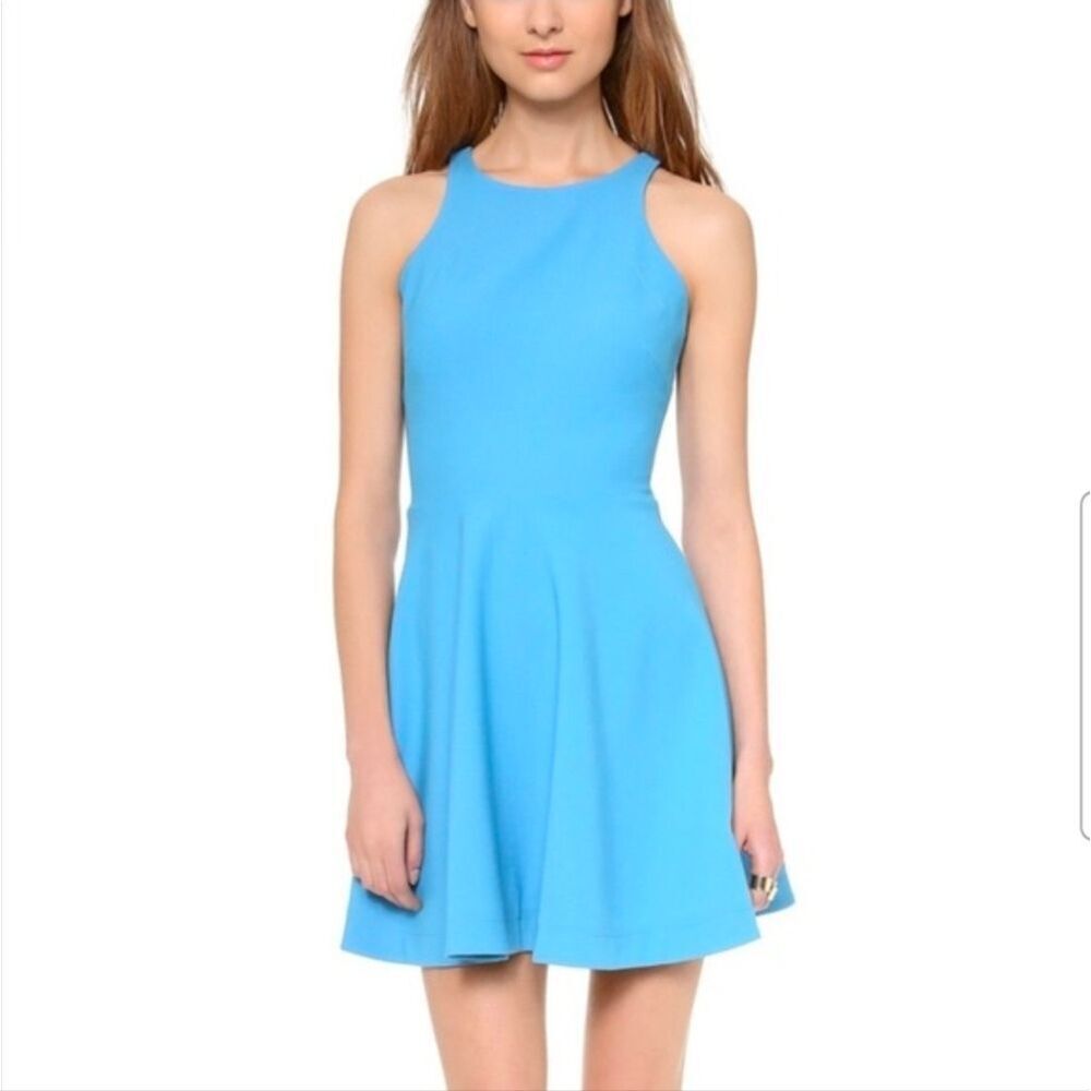 Elizabeth and James Revolve Magdalena Fit Flare Halter Cocktail Dress in Blue 6